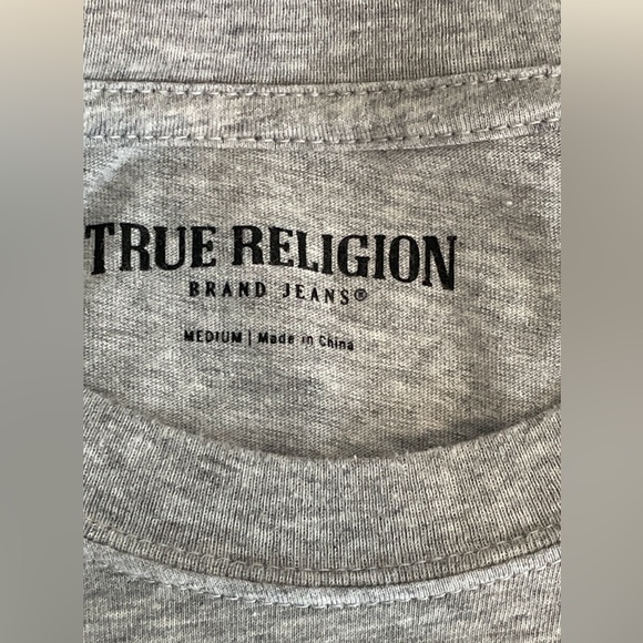 True Religion Heather Gray Graphic Long Sleeve Mens Tee Large - Picture 5 of 9